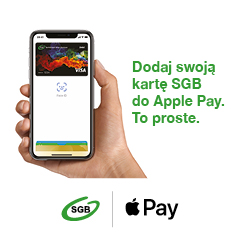 Dłoń trzymająca telefon. Dodaj swoją kartę SGB do Apple Play. To proste.