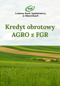 Zielone pole w tle napis Kredyt obrotowy AGRO z FGR