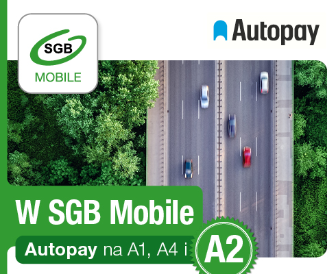 Grafika przedstawia drogę na której jeżdza samochody, napis na grafice SGB Mobile